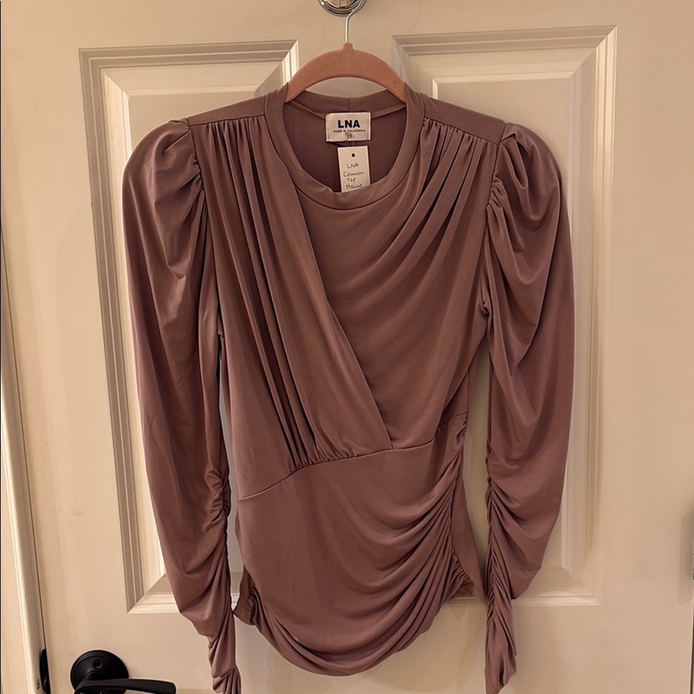 LNA NWT Cannon Draped Long Sleeve Top - Mauve. Size XS.